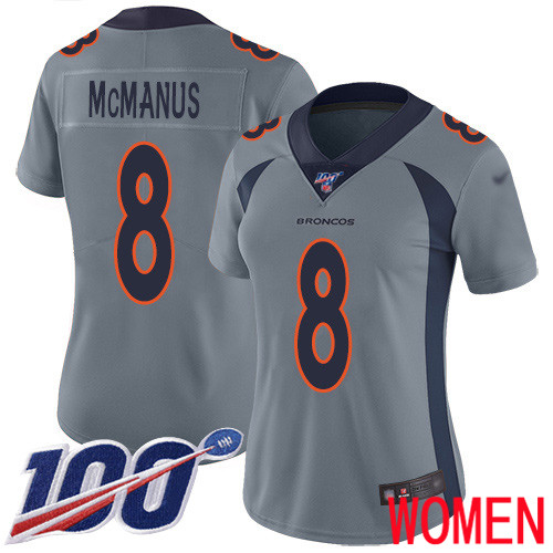 Women Denver Broncos #8 Brandon McManus Limited Silver Inverted Legend 100th Season Football NFL Jersey->women nfl jersey->Women Jersey